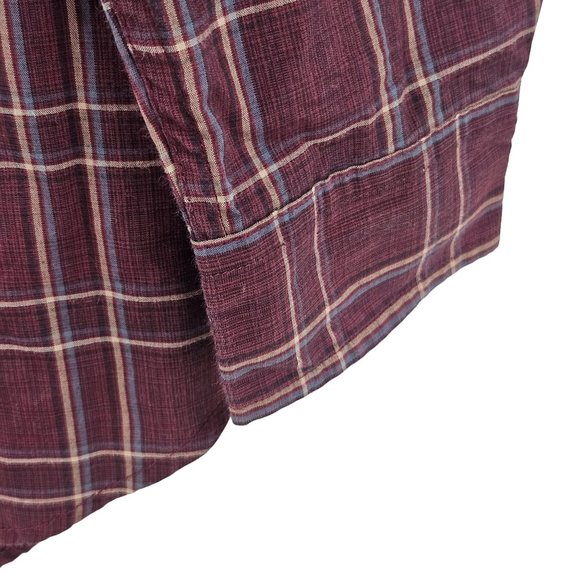 Preswick & Moore Shirt Mens Large Burgundy Red Gold Plaid Button Front Casual - Picture 4 of 8